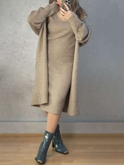 v-neck-cami-dress-and-open-front-cardigan-sweater-set