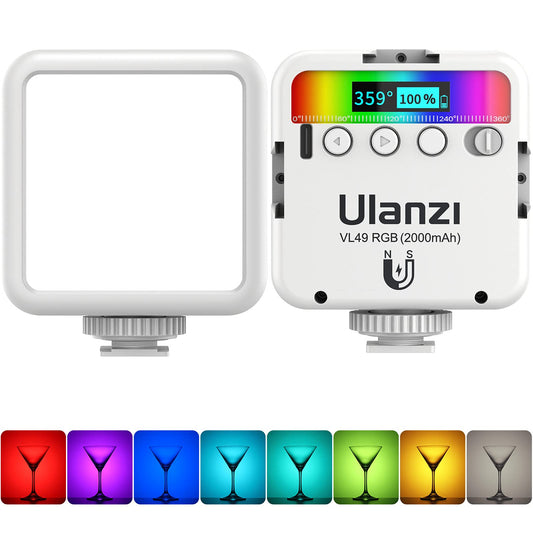 ULANZI VL49 RGB Video Lights, LED Camera Light 360° Full Color Portable Photography Lighting w 3 Cold Shoe, 2000mAh Rechargeable CRI 95+ 2500-9000K Dimmable Panel Lamp Support Magnetic Attraction
