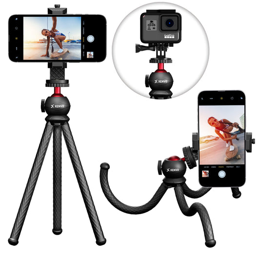 SquidGrip Flexible Cell Phone Tripod and Portable Action Camera Holder - Compatible with iPhone, GoPro, Android, Samsung, Google Pixel and All Mobile Phones Red