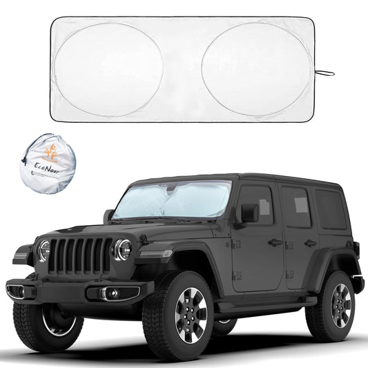 EcoNour Patented Design Car Windshield Sun Shade | Blocks 99% Heat & Keeps Interior Cool | Fits Cars, SUVs, Trucks | Automotive Sun Screen, Visor & Car Accessories for Summer | Medium (64x32 Inches)