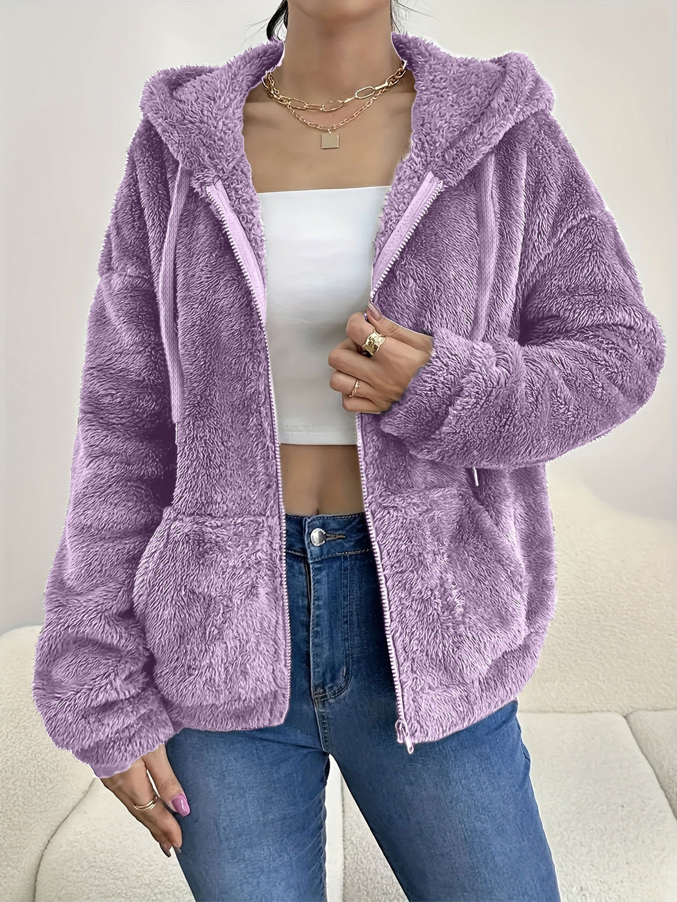 Zipper And Plush Cozy Loose Hoodie
