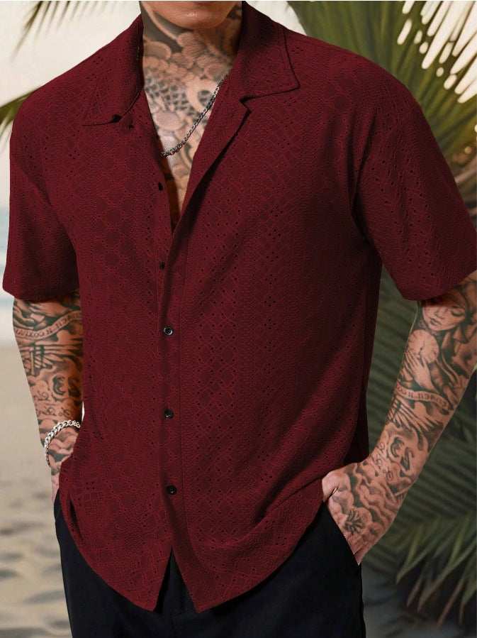 Hollow-Out Jacquard Casual Shirt