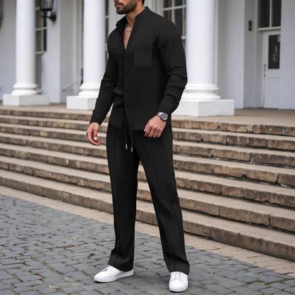 Waffle-Textured Shirt And Pants Casual Set