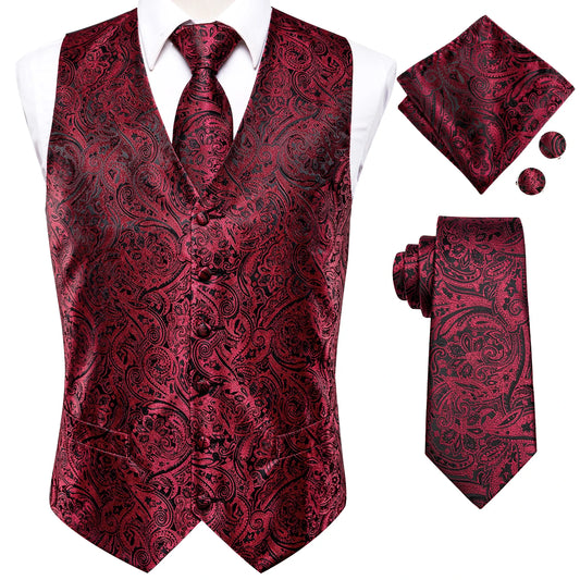 Hi-Tie 20 Color Silk Men's Vests Tie Business Formal Dress Slim Sleeveless Jacket 4PC Hanky Cufflink Blue Paisley Suit Waistcoat