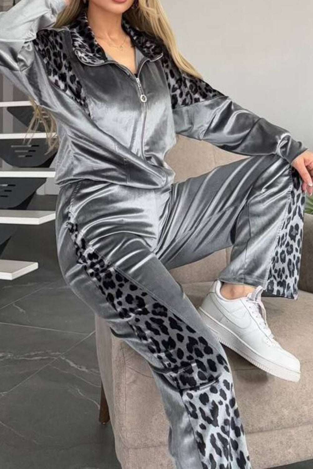 full-size-collared-neck-leopard-zip-up-top