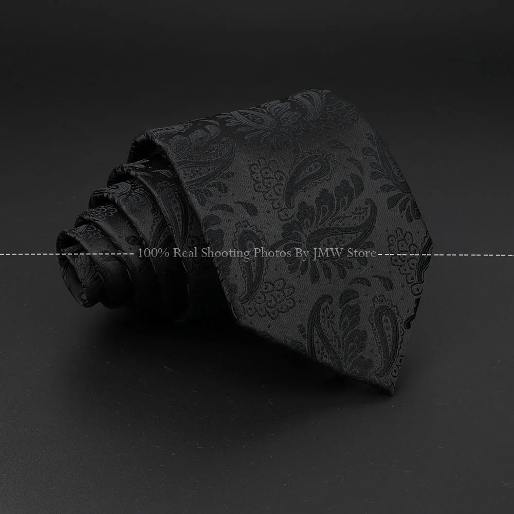 New Design Wedding Men Tie Black Solid Striped Paisley Flower Neckties Men Business Dropshipping Groom Collar Accessories Gift