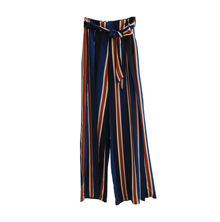 Striped Split Wide-Leg Casual Pants