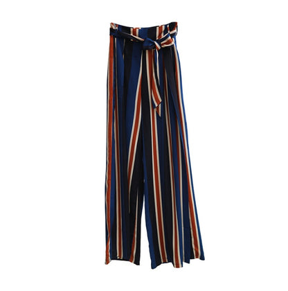Striped Split Wide-Leg Casual Pants