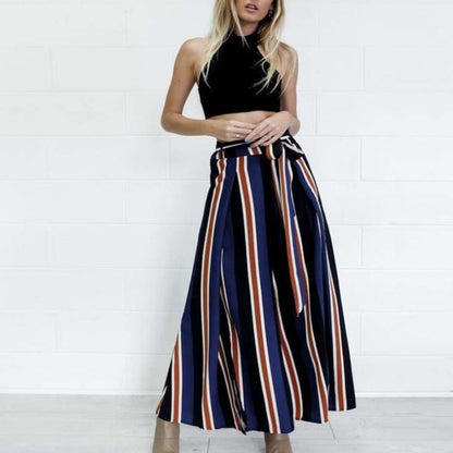 Striped Split Wide-Leg Casual Pants
