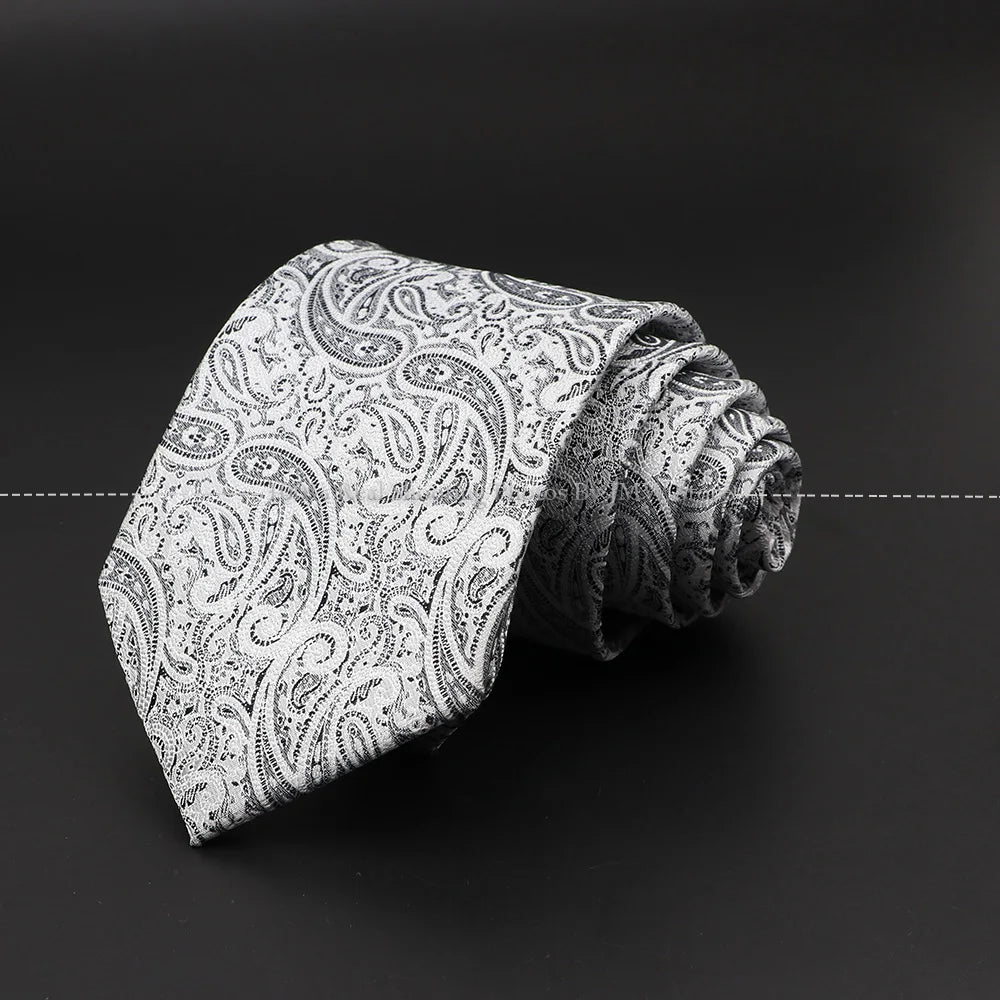 New Design Wedding Men Tie Grey Solid Striped Paisley Flower Neckties Men Business Dropshipping Groom Collar Accessories Gift