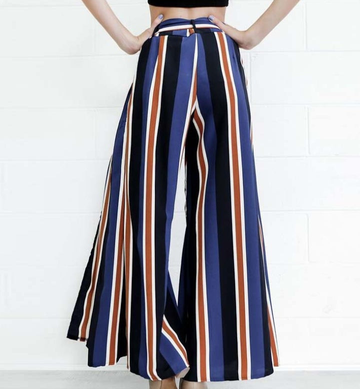 Striped Split Wide-Leg Casual Pants