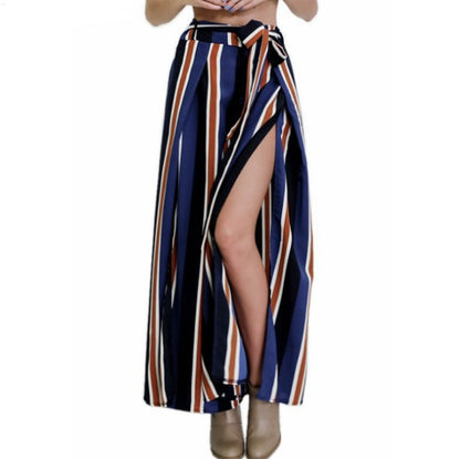 Striped Split Wide-Leg Casual Pants