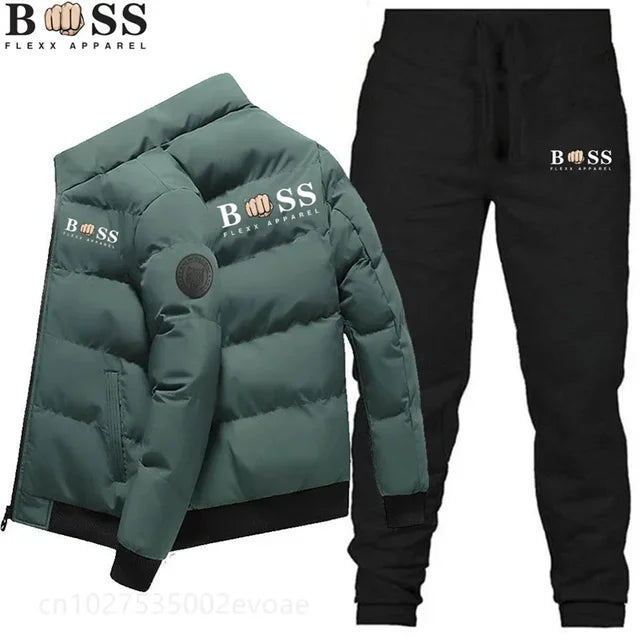 2024 Fashion Winter Korean BSS FLEXX APPAREL Men's Fashion Warm New Windproof High Quality Polyester Zipper Jacket and Pants 2-p