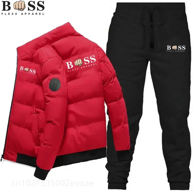 2024 Fashion Winter Korean BSS FLEXX APPAREL Men's Fashion Warm New Windproof High Quality Polyester Zipper Jacket and Pants 2-p