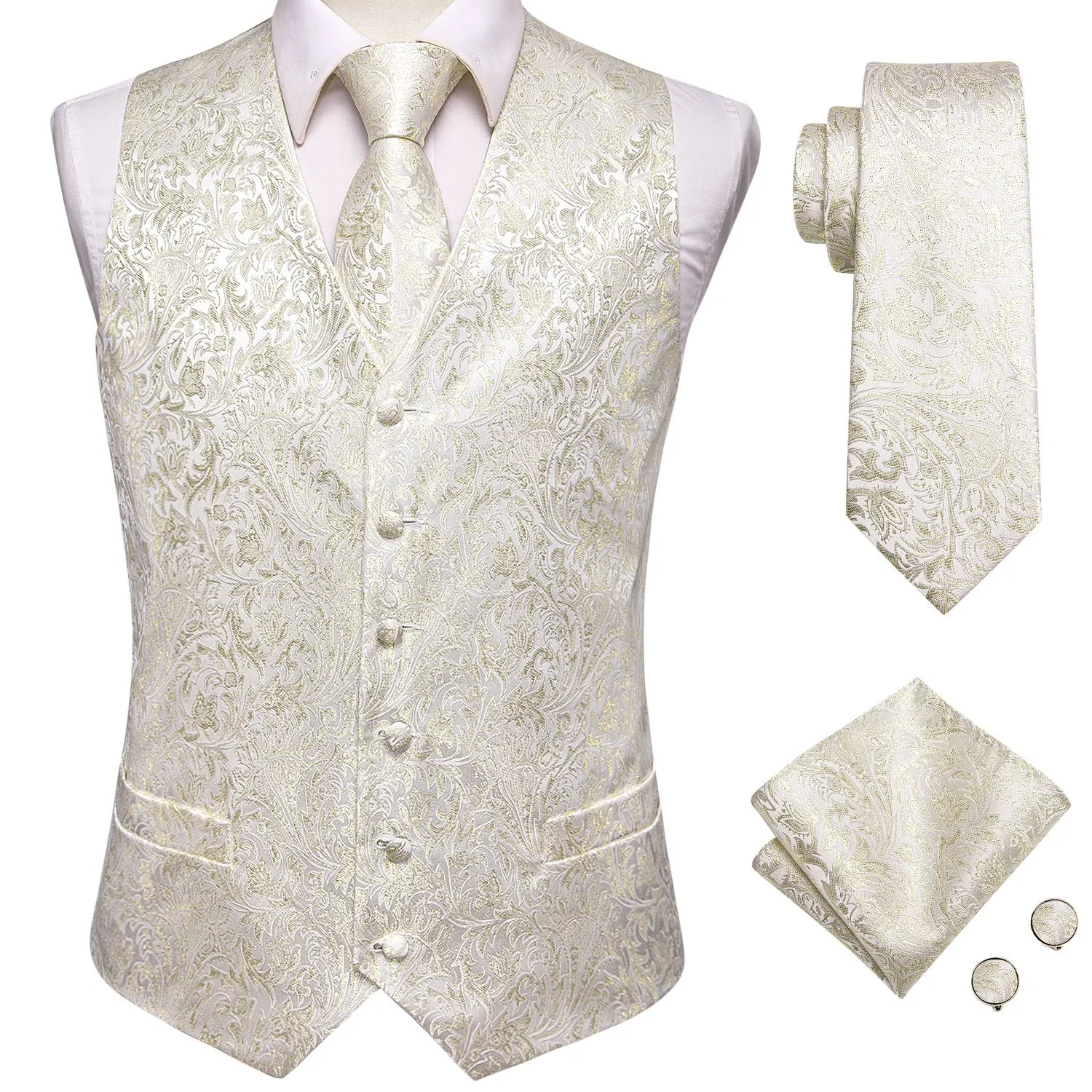 Hi-Tie 20 Color Silk Men's Vests Tie Business Formal Dress Slim Sleeveless Jacket 4PC Hanky Cufflink Blue Paisley Suit Waistcoat