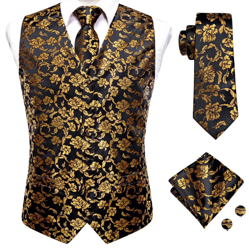 Hi-Tie 20 Color Silk Men's Vests Tie Business Formal Dress Slim Sleeveless Jacket 4PC Hanky Cufflink Blue Paisley Suit Waistcoat