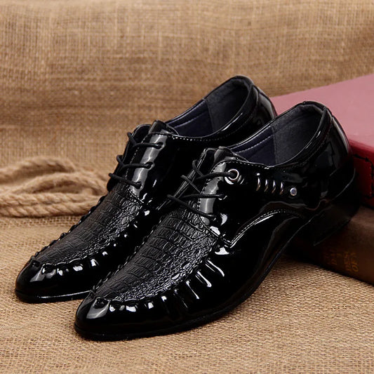 Men's  Dress Leather Shoes Lace-Up Wedding Party Shoes Mens Business Office Oxfords Flats Plus Size Men Fashion