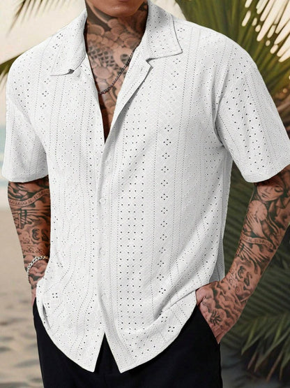 Hollow-Out Jacquard Casual Shirt