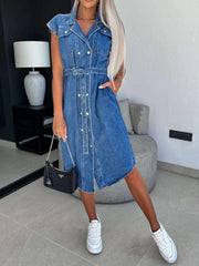 collared-neck-cap-sleeve-denim-dress