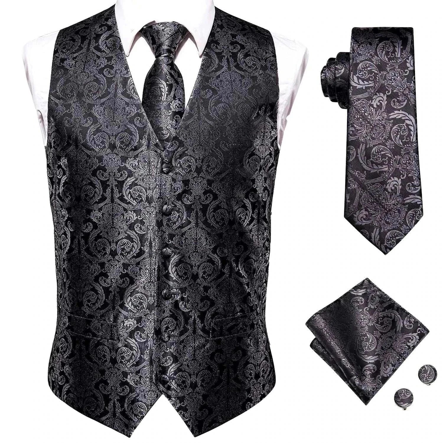 Hi-Tie 20 Color Silk Men's Vests Tie Business Formal Dress Slim Sleeveless Jacket 4PC Hanky Cufflink Blue Paisley Suit Waistcoat