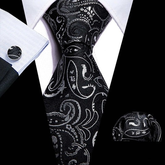 Business Black Silk Necktie Paisley Ties For Men