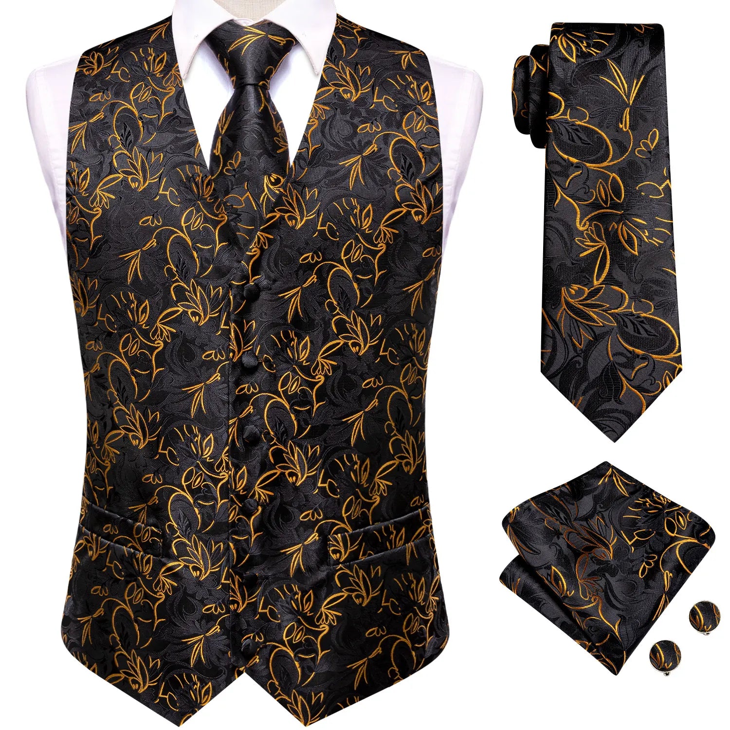Hi-Tie 20 Color Silk Men's Vests Tie Business Formal Dress Slim Sleeveless Jacket 4PC Hanky Cufflink Blue Paisley Suit Waistcoat