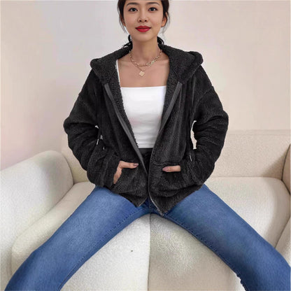 Zipper And Plush Cozy Loose Hoodie