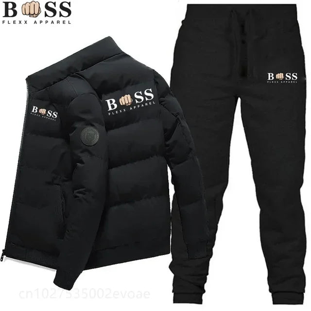 2024 Fashion Winter Korean BSS FLEXX APPAREL Men's Fashion Warm New Windproof High Quality Polyester Zipper Jacket and Pants 2-p