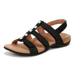 Vionic Women'S Rest Amber Backstrap Sandal Black Woven Faux Leather