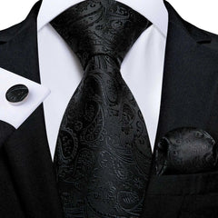 Business Black Silk Necktie Paisley Ties For Men