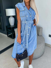 collared-neck-cap-sleeve-denim-dress