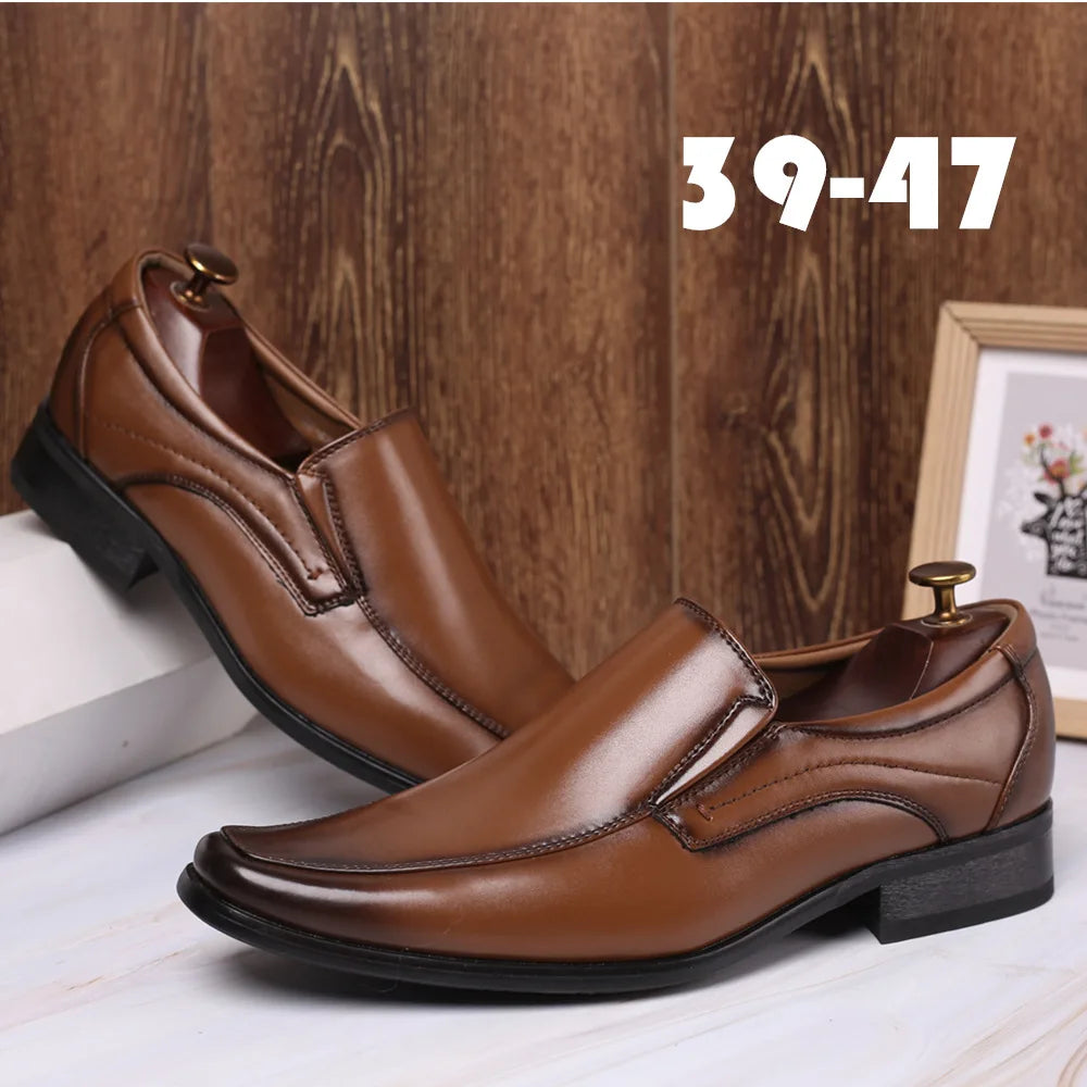 Plus Size Dress Shoes for Men Business Shoes 2024 New Slip on Square Toe Loafers Handmade Polish Leather Casual Sapato Masculino