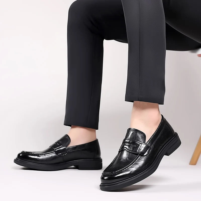 Italian High-end Leather Slip-on Shoes Mens Business Dress Square Toe British Slip-On Formal Casual Loafer Oxford Shoes Wedding