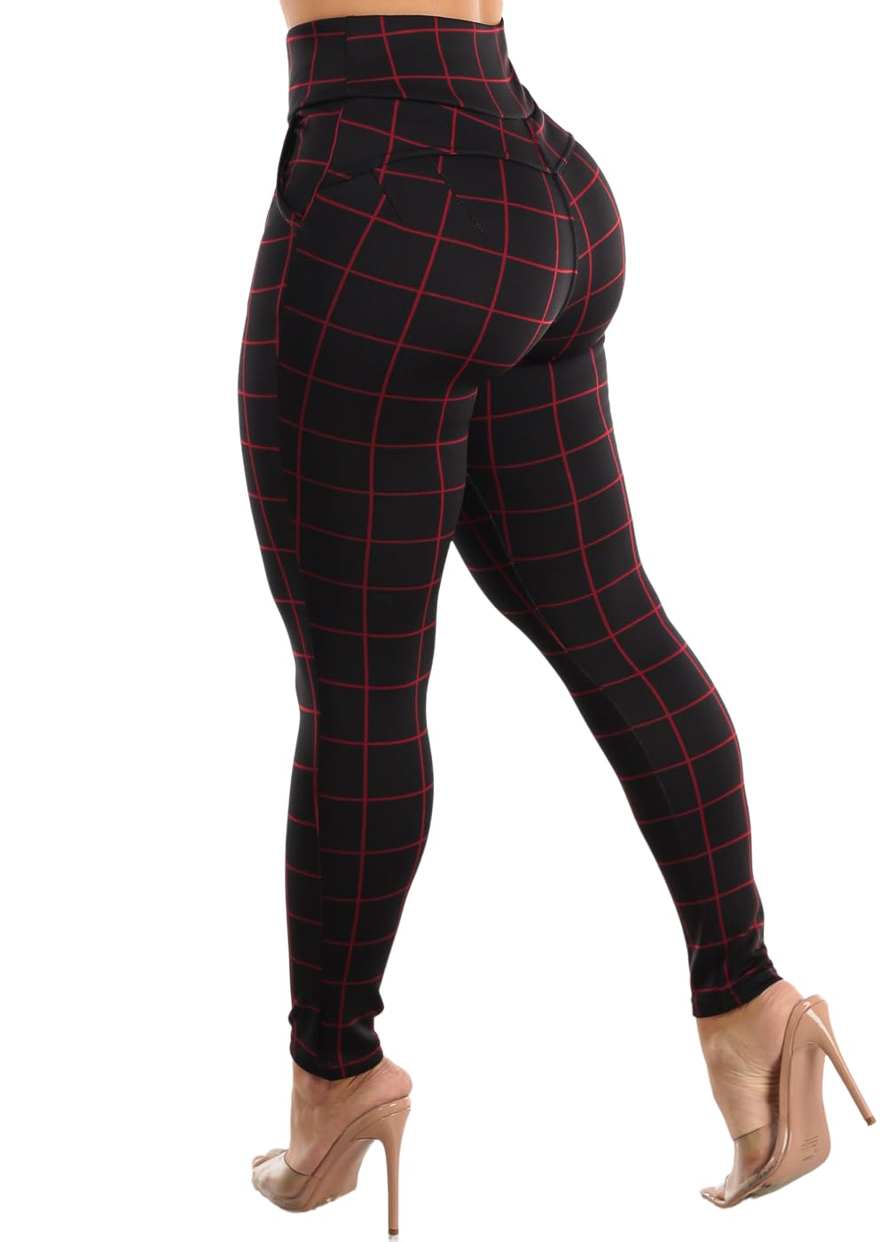 Moda Xpress Women's Juniors High Waist Pull On Stretchy Butt Lifting Black, Plaid, Printed Skinny Pants 10596R