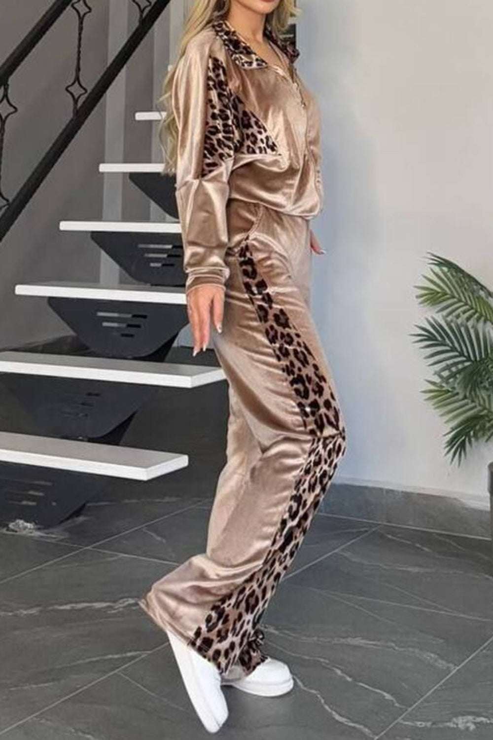 full-size-collared-neck-leopard-zip-up-top
