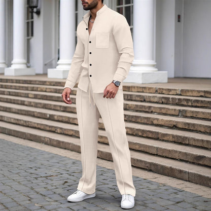 Waffle-Textured Shirt And Pants Casual Set