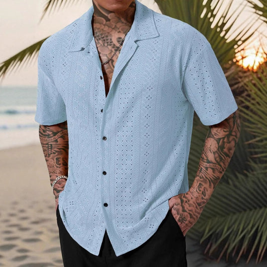 Hollow-Out Jacquard Casual Shirt