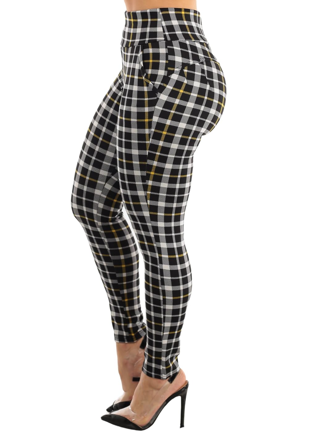 Moda Xpress Women's Juniors High Waist Pull On Stretchy Butt Lifting Black, Plaid, Printed Skinny Pants 10596R