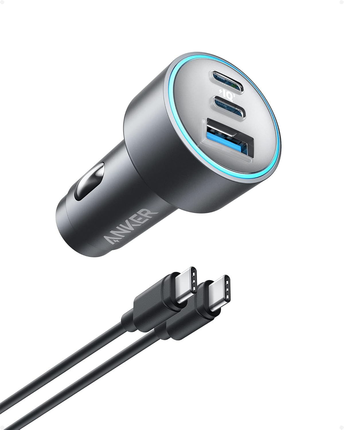 Anker USB-C Car Charger, iPhone 17 Car Charger, 67W 3-Port Compact Fast Charger, 535 Car Adapter with PIQ 3.0 for iPhone 17/16/15/14 Series, Galaxy S25/24/23, MacBook, iPad, and More (Cable Included)