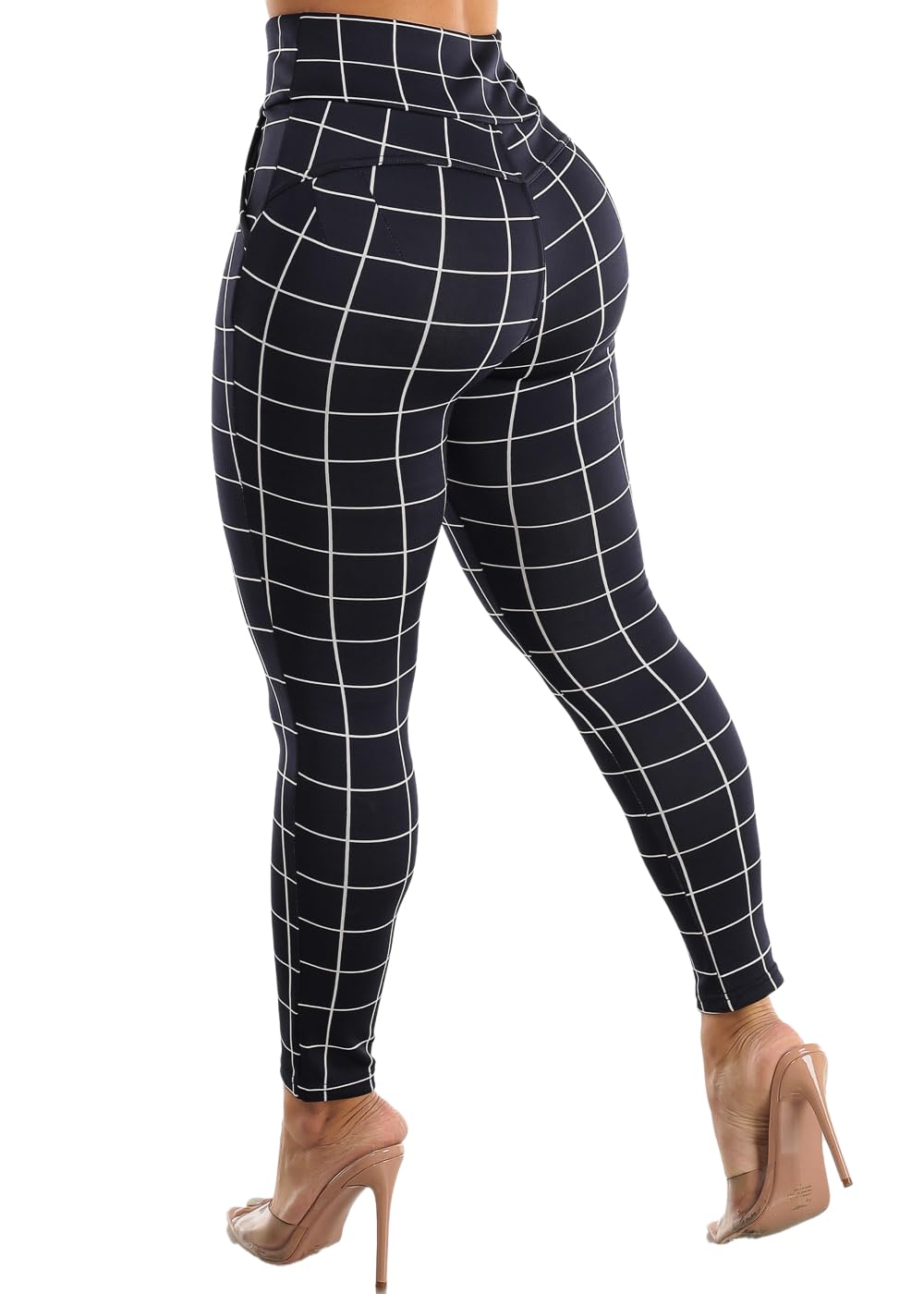 Moda Xpress Women's Juniors High Waist Pull On Stretchy Butt Lifting Black, Plaid, Printed Skinny Pants 10596R