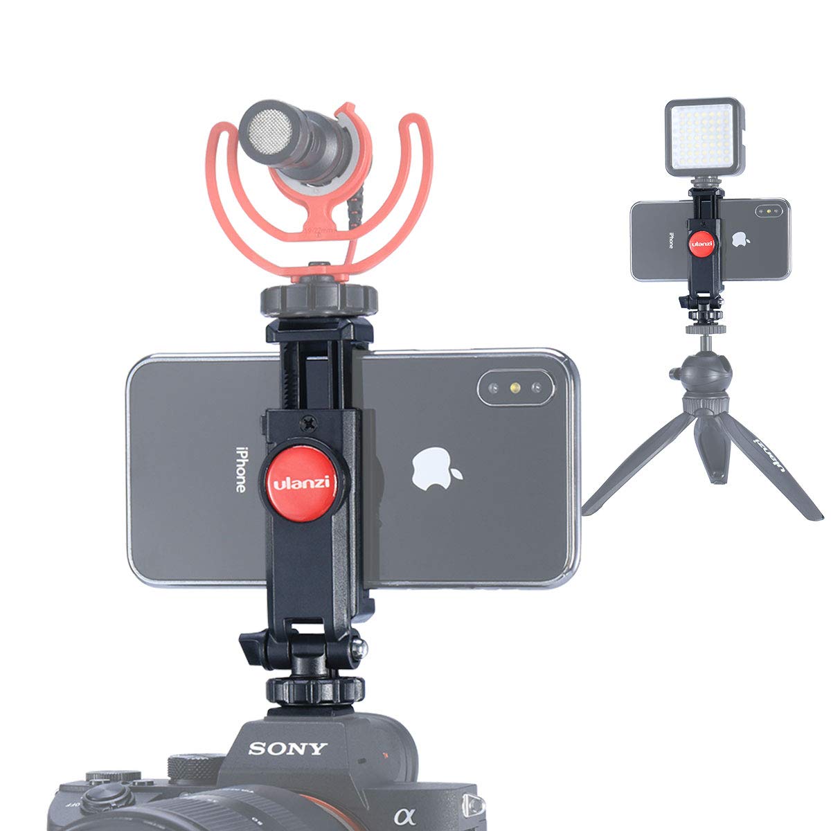 ULANZI ST-06S Camera Hot Shoe Phone Holder Flexible Phone Tripod Mount Adapter w Double Cold Shoe Mount for Microphone LED Light, DJI Ronin SC iPhone Samsung Canon Nikon DSLR Photography