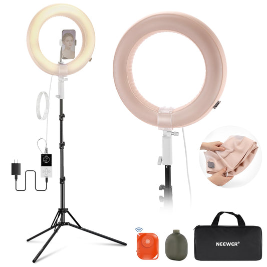 NEEWER Ring Light 18inch Kit: 55W 5600K Professional LED with Stand and Phone Holder, Soft Tube & Bag for Tattoo Lash Extension Barber Makeup Artist Studio Video Photography Lighting, RL-18