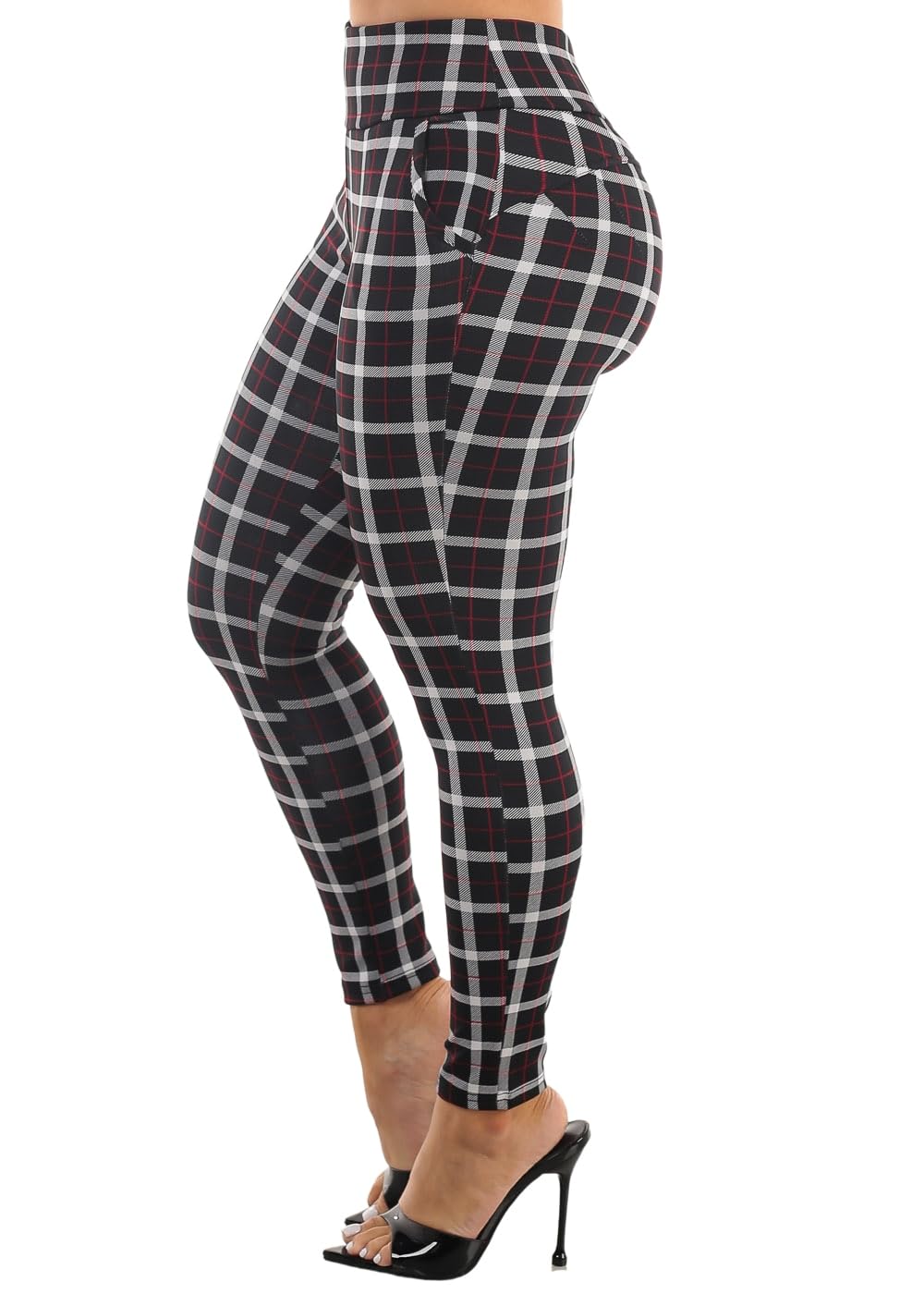 Moda Xpress Women's Juniors High Waist Pull On Stretchy Butt Lifting Black, Plaid, Printed Skinny Pants 10596R