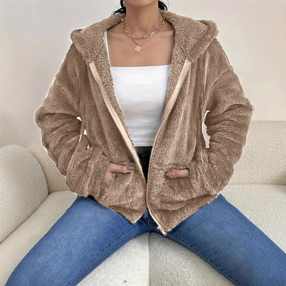 Zipper And Plush Cozy Loose Hoodie