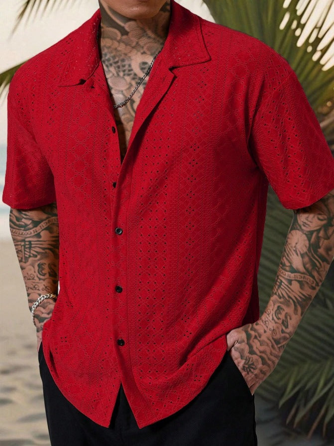 Hollow-Out Jacquard Casual Shirt