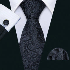 Business Black Silk Necktie Paisley Ties For Men