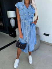 collared-neck-cap-sleeve-denim-dress