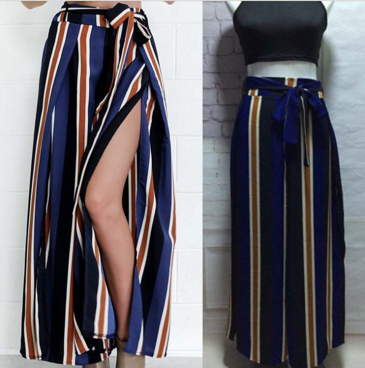Striped Split Wide-Leg Casual Pants
