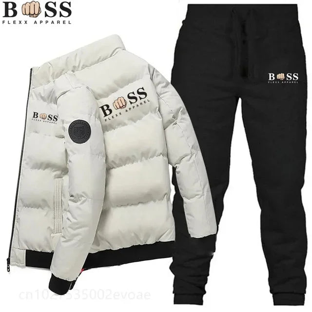 2024 Fashion Winter Korean BSS FLEXX APPAREL Men's Fashion Warm New Windproof High Quality Polyester Zipper Jacket and Pants 2-p