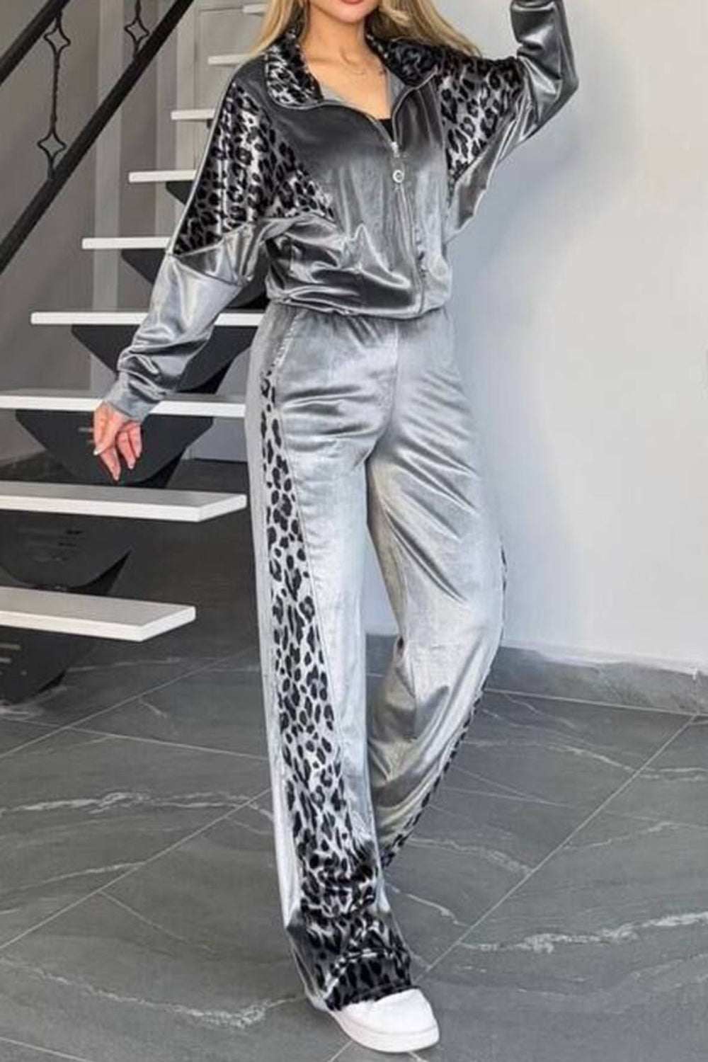 full-size-collared-neck-leopard-zip-up-top